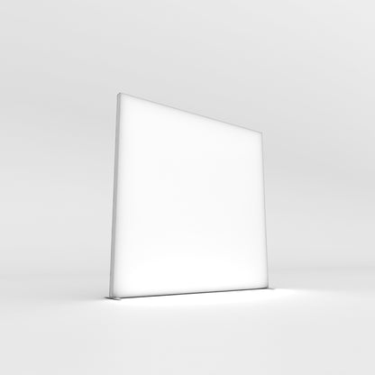 Illuminated trade show display panel standing on floor for exhibitions and special events