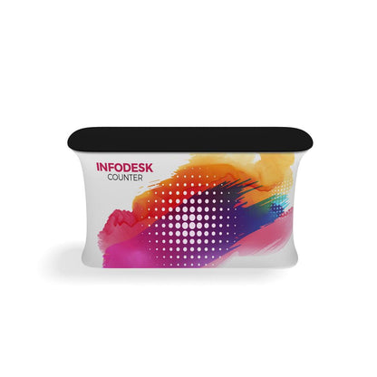 Trade show infodesk counter with colorful graphic design for exhibitions and special events