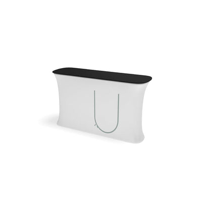Stretch fabric trade show counter with curved edges for exhibitions and special events