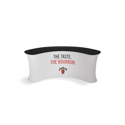 Curved trade show counter with Jim Beam branding and bourbon promotional text