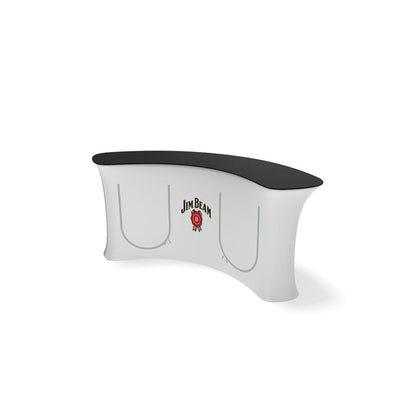 Curved trade show info desk with branded stretch fabric cover for exhibitions and special events