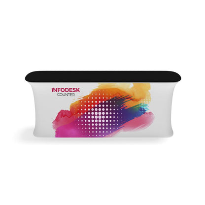 Trade show infodesk counter with branded fabric wrap for exhibitions and special events