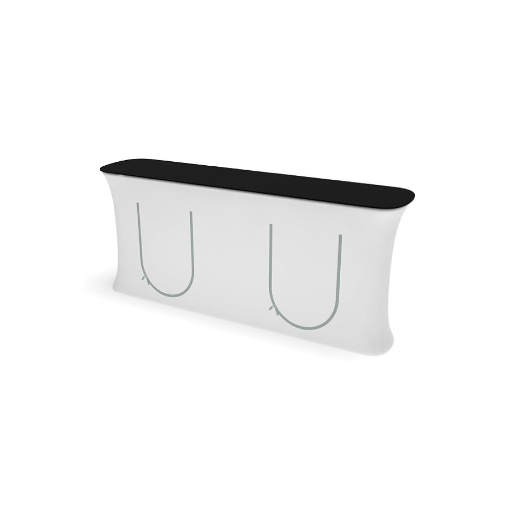 Portable trade show counter with stretch fabric cover and zippered access for exhibitions