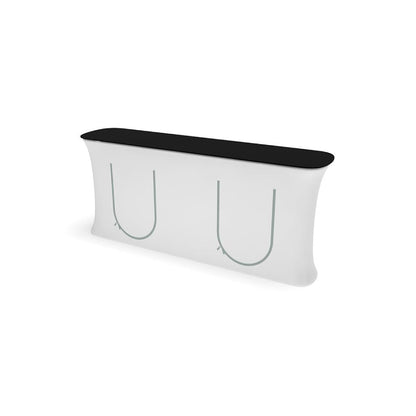 Portable trade show counter with stretch fabric cover and zippered access for exhibitions