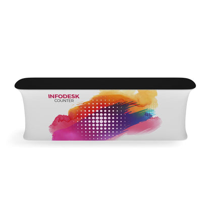 Trade show infodesk counter with colorful graphic wrap for exhibitions and special events