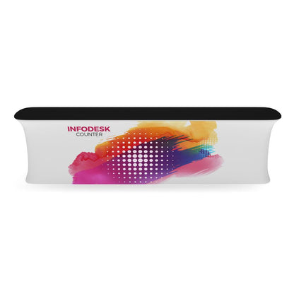 Curved infodesk counter with printed stretch fabric for trade shows and special events