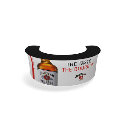 Curved trade show counter with Jim Beam bourbon branding for exhibitions and special events
