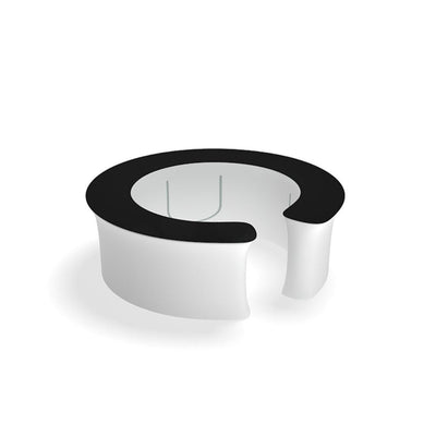 Curved modular info desk counter designed for trade shows, exhibitions, and special events