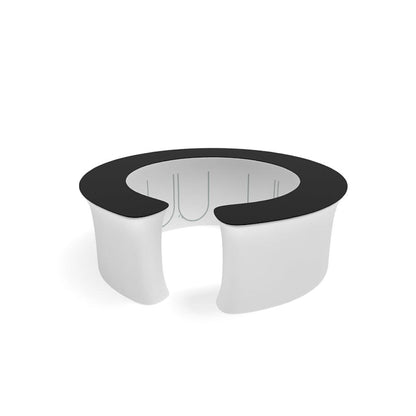 Curved modular infodesk counter with open center for trade shows and exhibitions