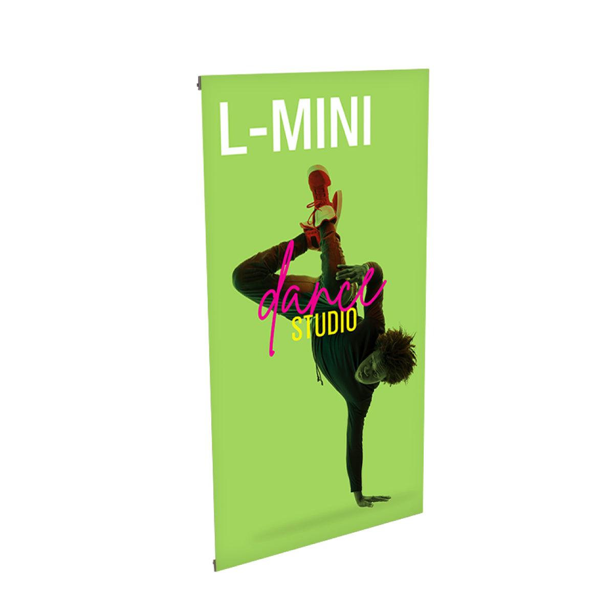 L-MINI tabletop banner stand with dance studio graphic for trade shows and events