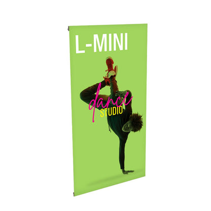 L-MINI tabletop banner stand with dance studio graphic for trade shows and events