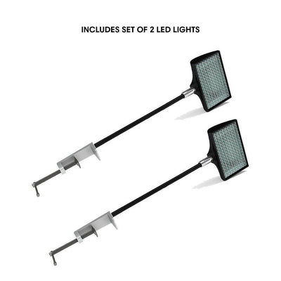 Set of two LED clamp lights with adjustable arms for trade show booth and exhibition lighting