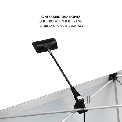 LED lights attaching to pop-up frame for trade shows, exhibitions, and event display lighting