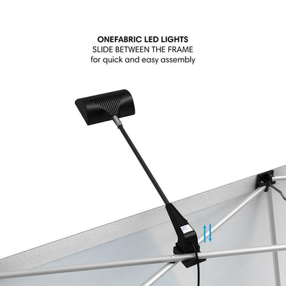 LED lights attaching to pop-up frame for trade shows, exhibitions, and event display lighting
