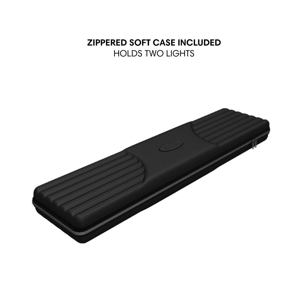 Zippered soft case for holding two trade show LED lights for exhibitions and events