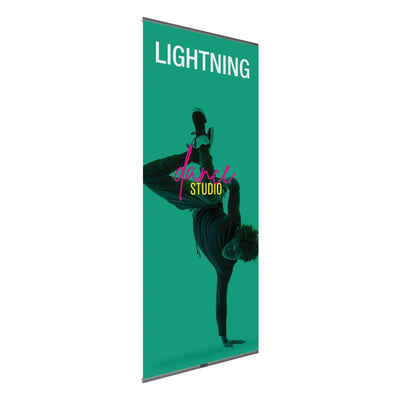 Trade show banner stand featuring breakdancer promoting Lightning Dance Studio for events and exhibitions