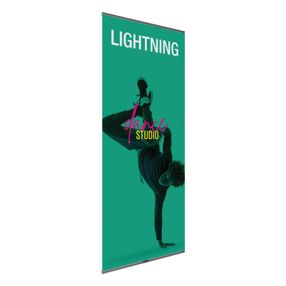 Trade show banner stand featuring breakdancer promoting Lightning Dance Studio for events and exhibitions