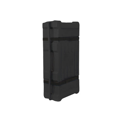 Durable hard protective case for trade shows and exhibitions with secure locking straps