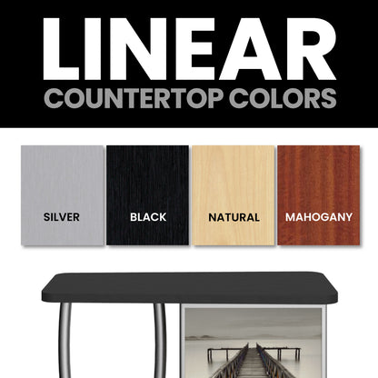 Countertop color options for trade show and exhibition counters with sample swatches and modern event table