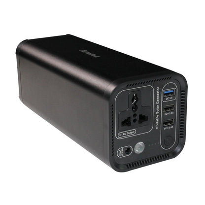 Portable solar generator battery pack with multiple USB ports and AC output for trade shows and events
