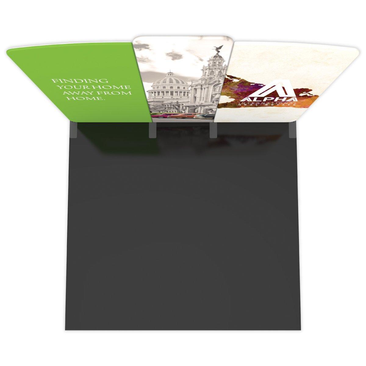 10ft modular trade show display kit with printed fabric panels featuring promotional graphics and branding