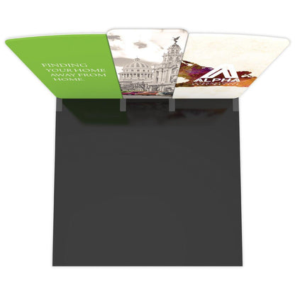 10ft modular trade show display kit with printed fabric panels featuring promotional graphics and branding