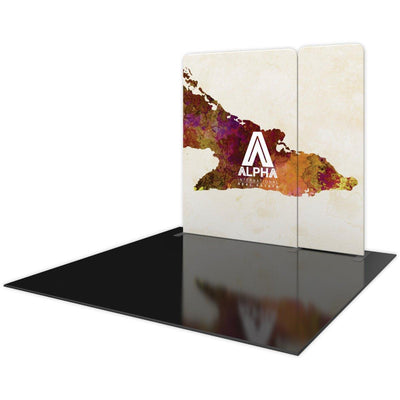 Portable trade show display featuring Alpha International Real Estate logo and graphic panels for exhibitions and events