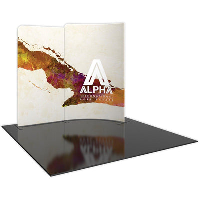 Curved 10ft trade show display with custom graphics and logo for exhibitions and special events