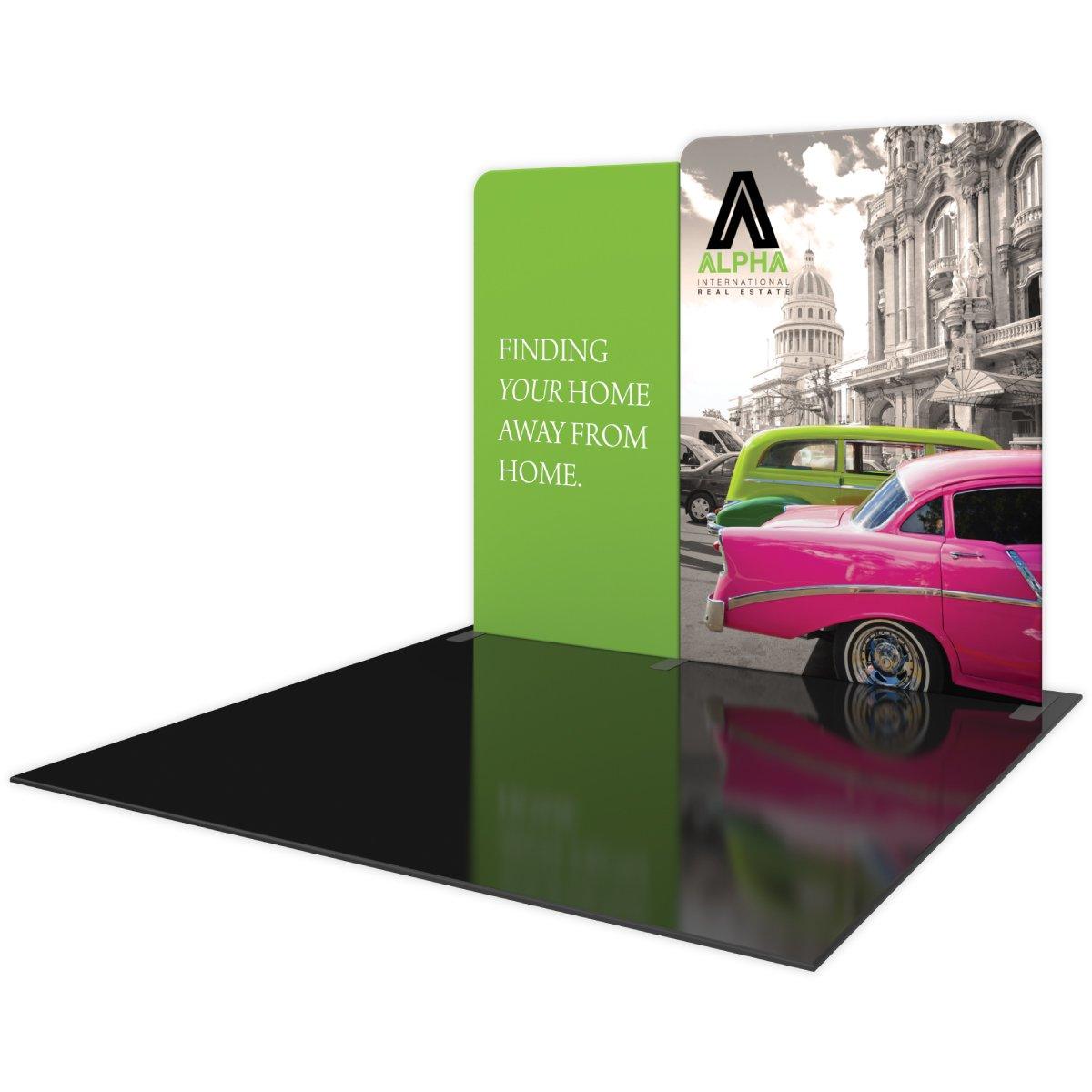 10ft trade show display with real estate branding and vintage car background for exhibitions
