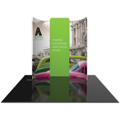Curved 10ft trade show display with central panel and real estate branding for exhibitions and events