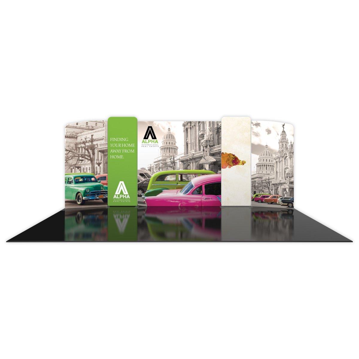 Custom trade show display booth featuring retro cityscape and classic cars for exhibitions and events