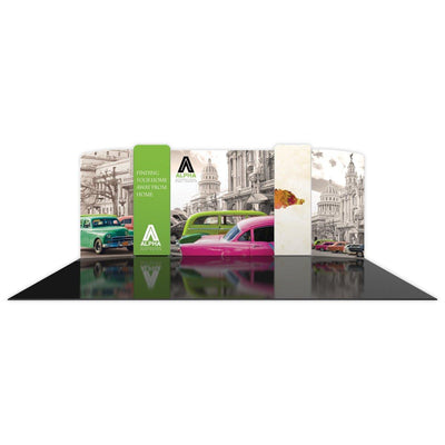 Custom trade show display booth featuring retro cityscape and classic cars for exhibitions and events