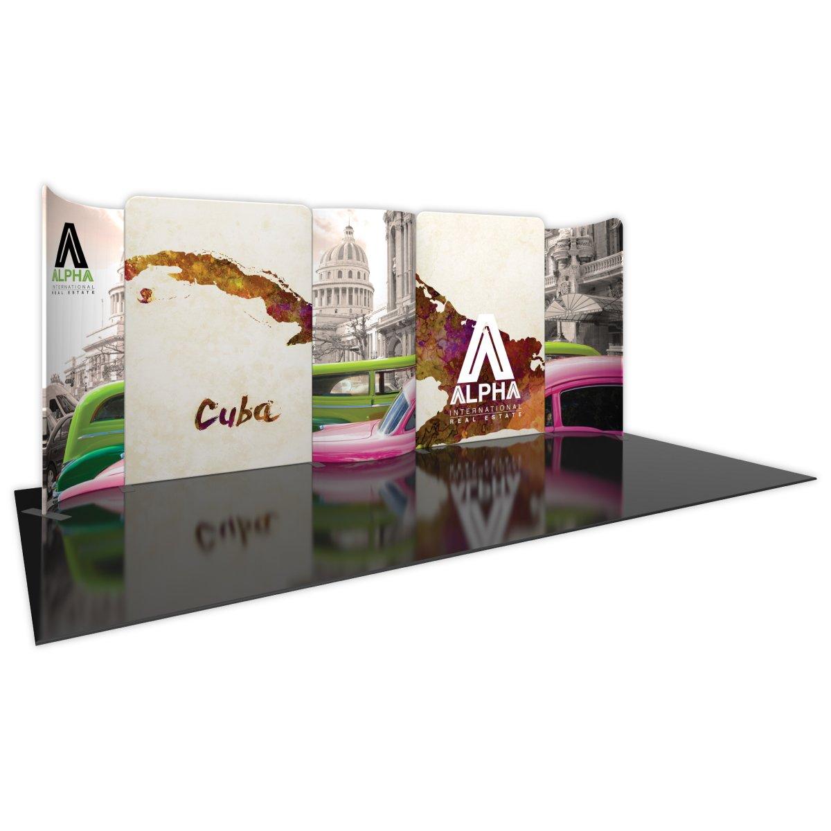 20ft trade show display booth with Cuba map and urban imagery for real estate exhibition