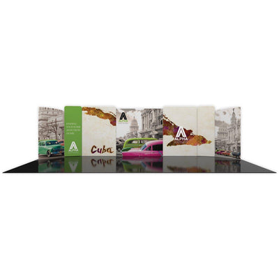 Modular trade show display kit featuring Cuba-themed graphics and branding for exhibitions and special events.
