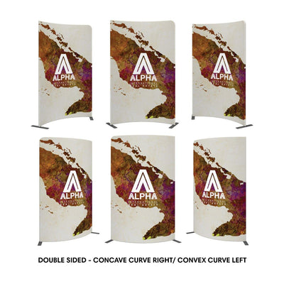 Double-sided curved trade show displays with map graphics for exhibitions and special events