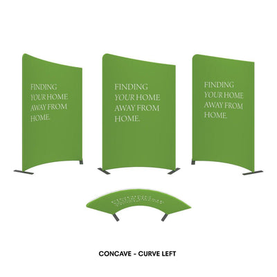 Concave curved trade show display panels with home-themed graphics for exhibitions and events