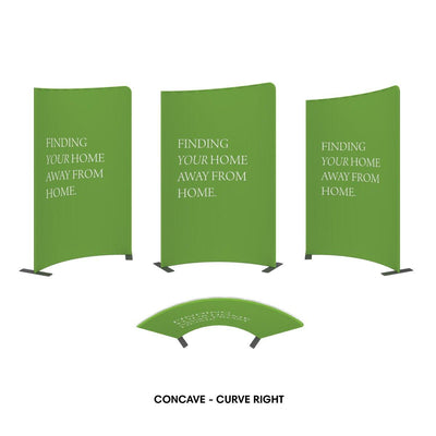 Concave curved trade show fabric displays with adjustable stands for exhibitions and special events