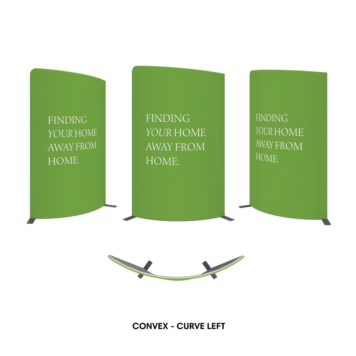 Convex curved display stands with text for trade shows and exhibitions