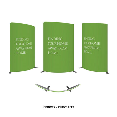 Convex curved display stands with text for trade shows and exhibitions