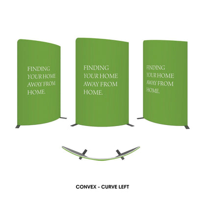 Convex curved display stands with text for trade shows and exhibitions