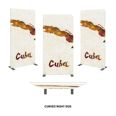 Curved trade show display panel featuring a stylized map and text 'Cuba' for exhibitions and special events