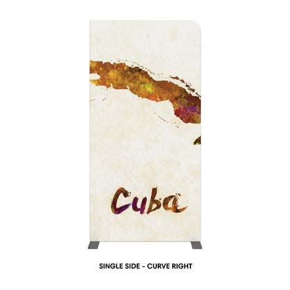 Trade show curved banner display featuring artistic map of Cuba for exhibitions and events
