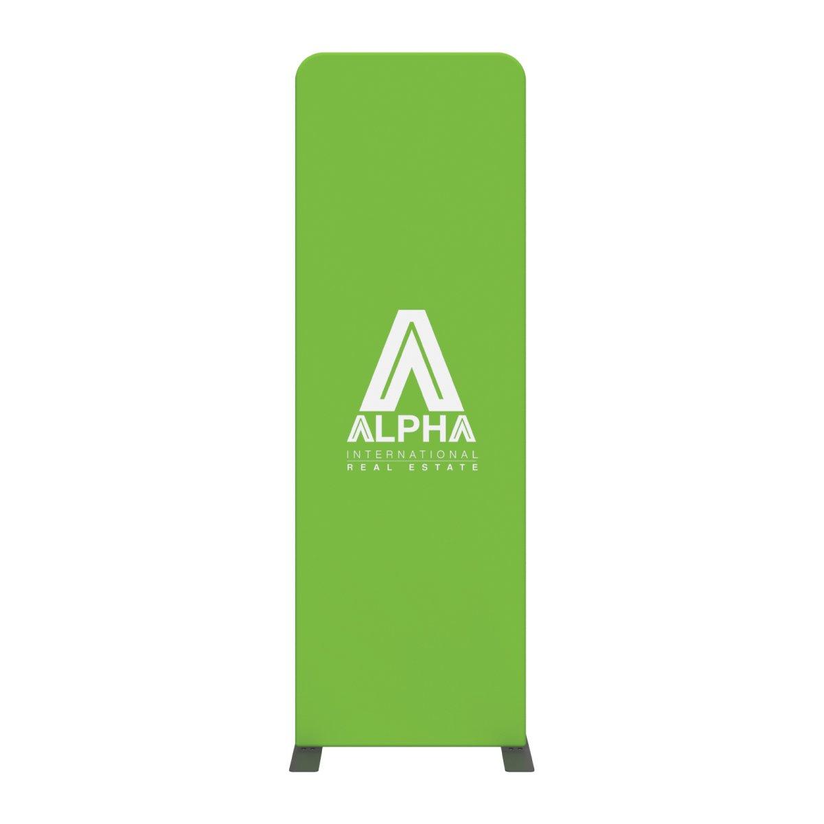 Tall rectangular fabric banner stand with real estate company logo for trade shows and exhibitions
