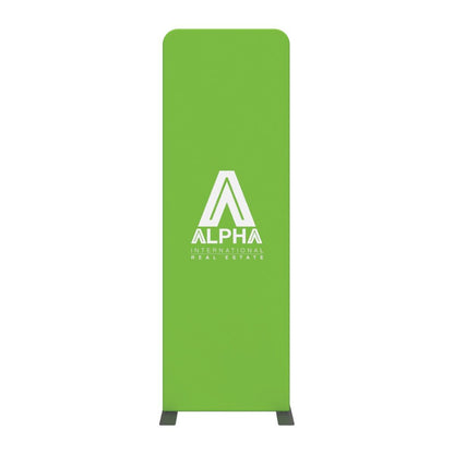 Tall rectangular fabric banner stand with real estate company logo for trade shows and exhibitions