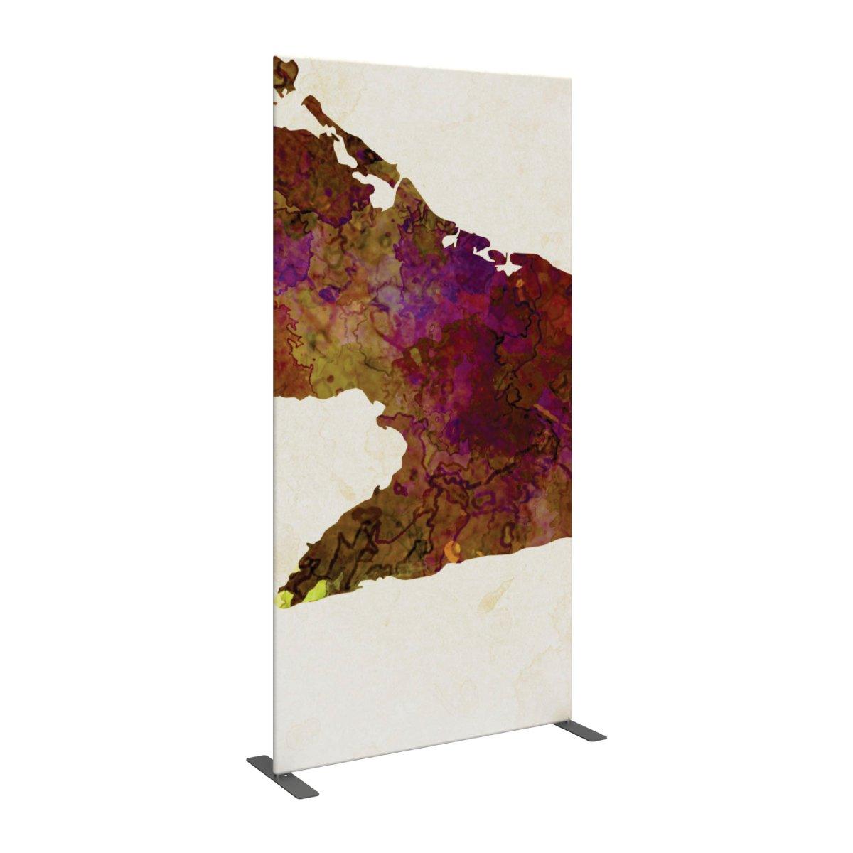 Freestanding fabric display panel with abstract art graphic for trade shows and exhibitions