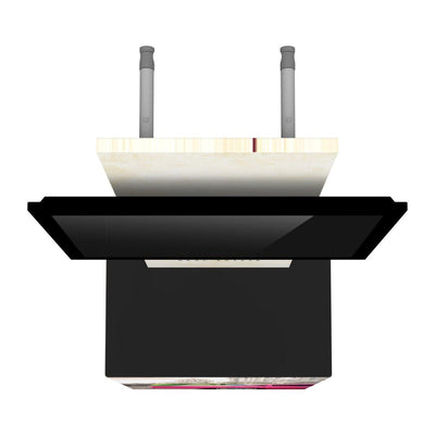 Trade show display structure with modular frame, monitor mount, and top shelf for exhibitions