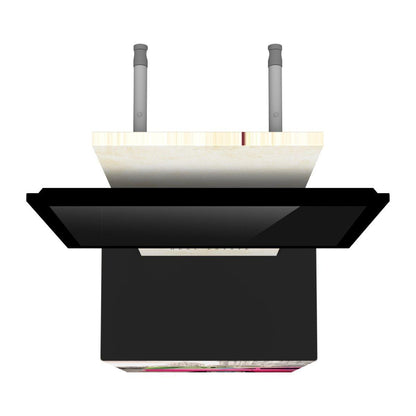 Trade show display structure with modular frame, monitor mount, and top shelf for exhibitions