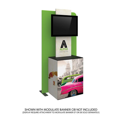 Trade show display with a monitor stand and graphic counter for exhibitions and special events