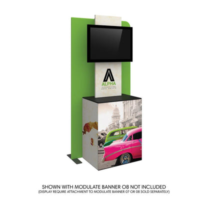 Trade show display with a monitor stand and graphic counter for exhibitions and special events