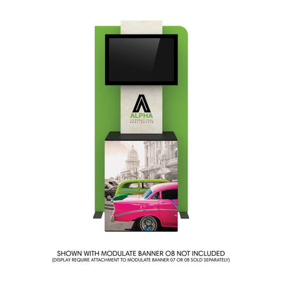 Trade show exhibit stand with monitor and branded display for real estate promotion at exhibitions